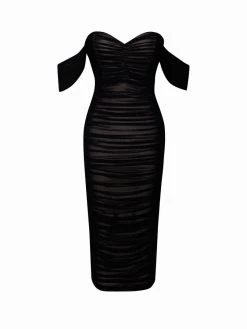 Miss Circle Dresses Quenby Black Off Shoulder Mesh Maxi Dress