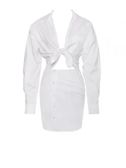 Miss Circle Dresses Rivy Tie Front White Shirt Dress