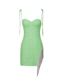 Miss Circle Rosie Green Tweed Crystal Fringe Dress