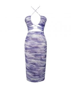 Miss Circle Sale Quincee Lavender Mesh Print Cutout Lace Up Dress