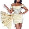Miss Circle Kendal Butter Satin Draping Off Shoulder Corset Dress