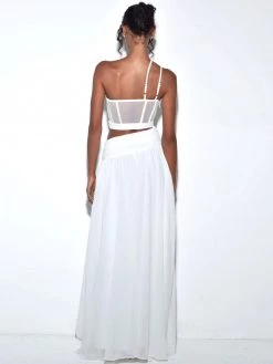 Miss Circle Corsets Natalya White Chiffon Corset Maxi Dress