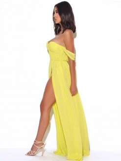 Miss Circle Paradise High Slit Yellow Chiffon Maxi Dress Dresses