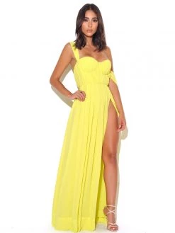 Miss Circle Paradise High Slit Yellow Chiffon Maxi Dress Dresses