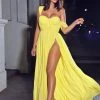 Miss Circle Paradise High Slit Yellow Chiffon Maxi Dress Dresses