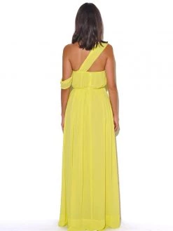 Miss Circle Paradise High Slit Yellow Chiffon Maxi Dress Dresses