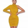 Miss Circle New In Starlight Gold Metallic One Sleeve Dress