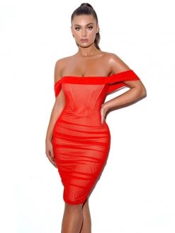 Miss Circle Weslee Red Off Shoulder Mesh Corset Dress