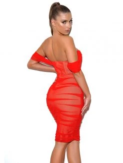 Miss Circle Weslee Red Off Shoulder Mesh Corset Dress