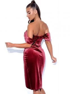 Miss Circle Corsets Omaria Burgundy Velvet Off Shoulder Corset Dress