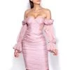 Miss Circle Sale Sirene Blush Silk Pleated Off Shoulder Balloon Sleeves Dress