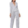 Miss Circle Tasha Silver Sequin Jumpsuit With Waist Tie