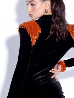 Miss Circle Windsor Hand-embellished Black Velvet Dress