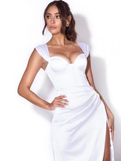 Miss Circle Corsets Zarah White High Slit Corset Satin Dress