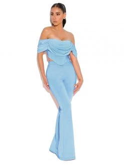 Miss Circle Tia Blue Off Shoulder Corset Top