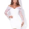 Miss Circle Corsets Zofia White Off Shoulder Mesh Sleeve Corset Dress