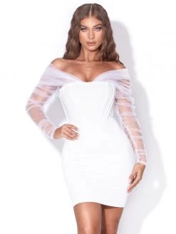 Miss Circle Corsets Zofia White Off Shoulder Mesh Sleeve Corset Dress