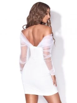 Miss Circle Corsets Zofia White Off Shoulder Mesh Sleeve Corset Dress