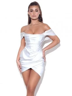Miss Circle Zori White Off Shoulder Satin Corset Dress