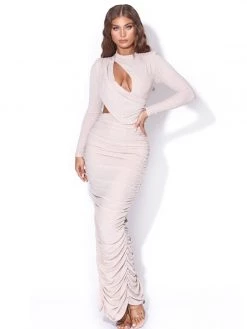 Miss Circle Payson Pink Long Sleeve Metallic Jersey Cutout Dress