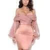 Miss Circle Jacey Peach Off Shoulder Balloon Sleeve Dress New In