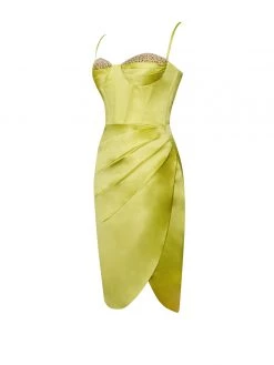 Miss Circle Nyla Lemon Satin Corset Dress With Crystals Corsets