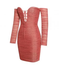 Miss Circle Dresses Blanca Poppy Off Shoulder Long Sleeve Mesh Dress With Crystals