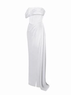 Miss Circle Rebeca White Satin High Slit Corset Gown Corsets