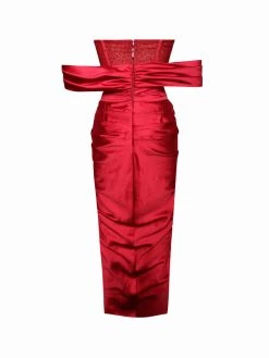Miss Circle Stella Burgundy Off Shoulder Crystal Corset Satin Gown Corsets