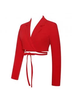 Miss Circle Deana Red Lace Up Crop Blazer