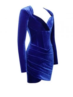Miss Circle Tamara Royal Blue Long Sleeve Corset Velvet Dress