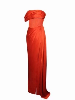 Miss Circle Rebeca Poinciana Satin High Slit Corset Gown Corsets