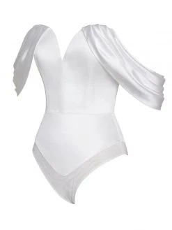 Miss Circle Tops Paige Draped Off Shoulder Satin Bodysuit