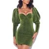 Miss Circle Verina Green Metallic Puff Shoulder Dress
