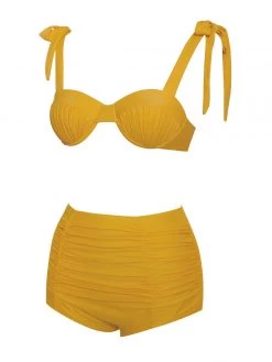 Miss Circle Milana Yellow Ruched Bikini Top Swim Collection
