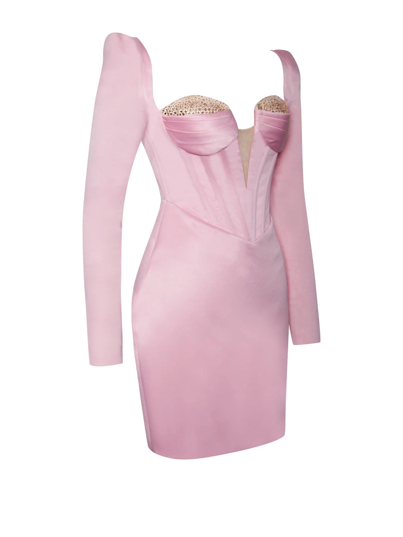 Miss Circle Camila Pink Satin Corset Dress With Crystals Corsets