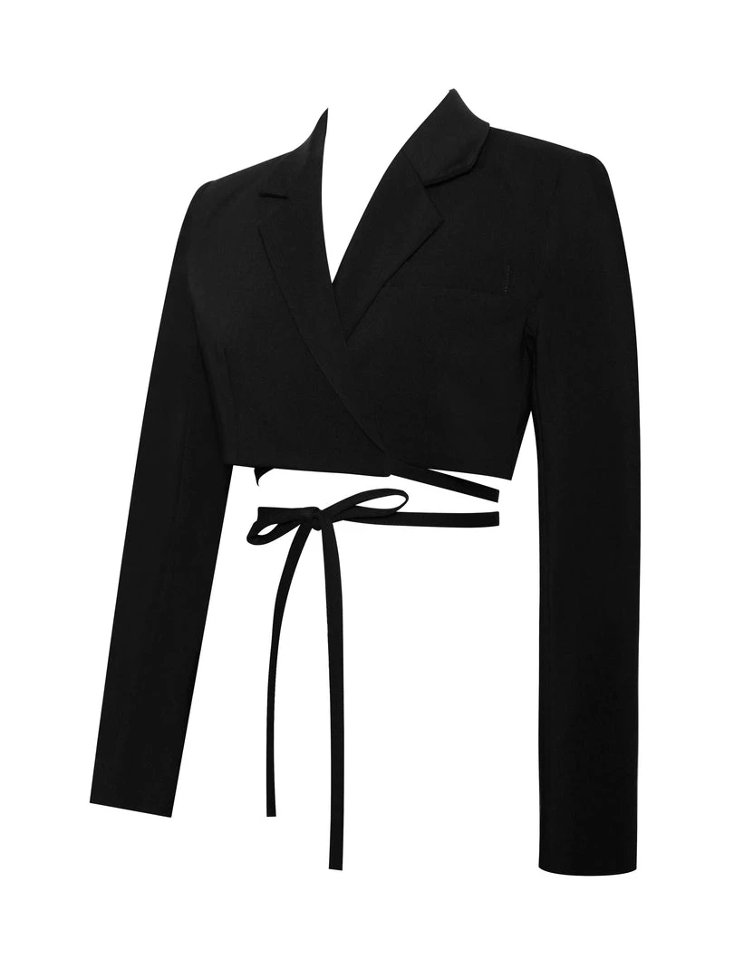 Miss Circle Deana Black Lace Up Crop Blazer Tops