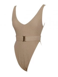 Miss Circle Swim Collection Ayla Gold Thong Swimsuit With Belt