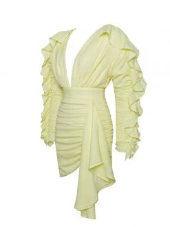 Miss Circle Dresses Samara Yellow Draping Ruffle Sleeve Dress