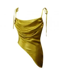 Miss Circle Best Sellers Viona Gold Asymmetric Satin Top