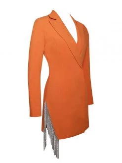 Miss Circle Freya Orange Crystal Fringe Blazer Dress