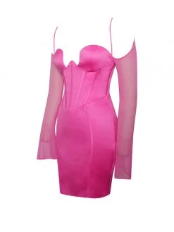 Miss Circle Penina Pink Mesh Sleeve Satin Corset Dress Corsets