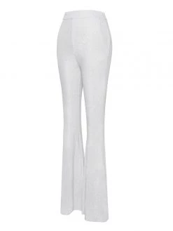 Miss Circle Bottoms Xiara Silver Glitter Flare Trousers