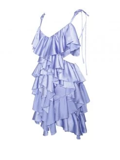 Miss Circle Maren Blue Satin Cutout Ruffle Dress Dresses