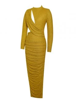 Miss Circle Dresses Payson Gold Long Sleeve Metallic Jersey Cutout Dress
