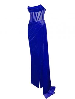 Miss Circle Priya Royal Blue Draping Corset High Slit Velvet Gown Corsets