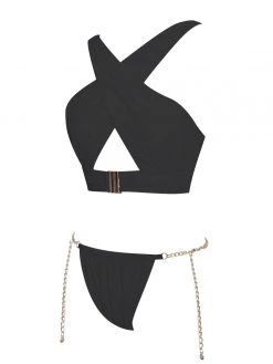 Miss Circle Divine Black Thong Bikini Bottom With Chain Swim Collection