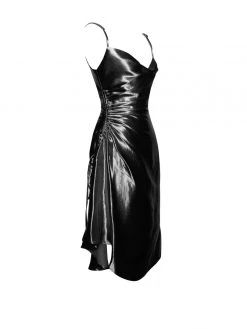 Miss Circle Montego Black Satin Side Slit Dress Sale