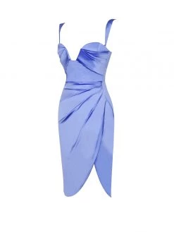 Miss Circle Lilian Blue High Slit Satin Dress Dresses