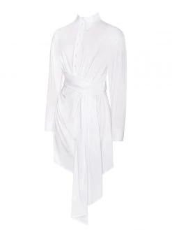 Miss Circle On My Mind White Draped Stretchy Boyfriend Shirt Dress Dresses